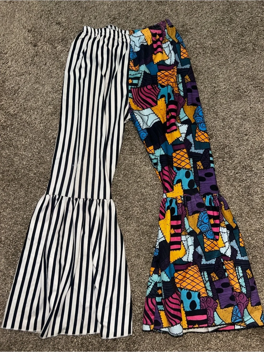 Disney Girls Black & White Striped and Colorful Patchwork Bell Bottoms 2x